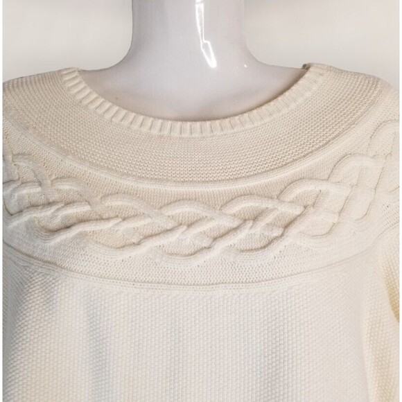 Talbots Nordic Knit Sweater Size Medium Ivory Classic Pullover Crew Long Sleeve - Picture 3 of 5